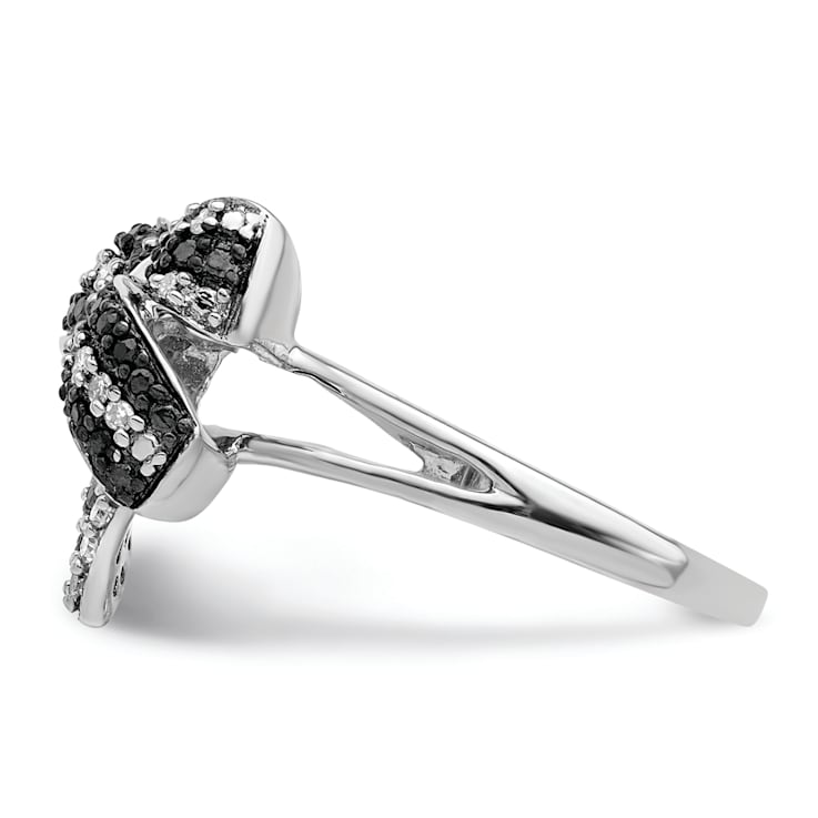 Rhodium Over Sterling Silver Black and White Diamond Bow Ring
