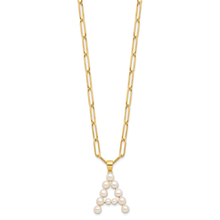 Gold Tone Sterling Silver 3-5.5mm Freshwater Cultured Pearl LETTER A
18-inch Necklace