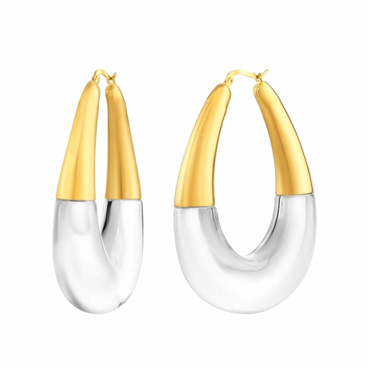 14K Yellow Gold Over Brass Acrylic XL Clear Chunky Bucket Hoop Earrings