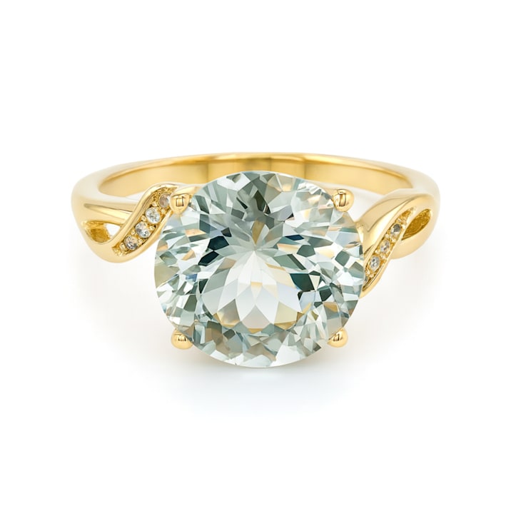Round Green Prasiolite 10k Yellow Gold Over Sterling Silver Ring