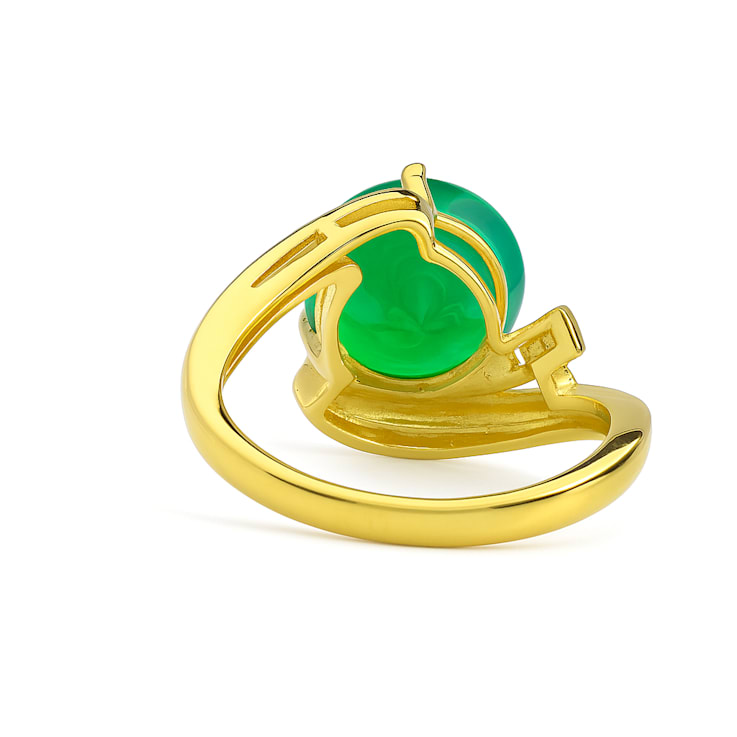 Agate and White Topaz 14K Yellow Gold Over Sterling Silver Ring