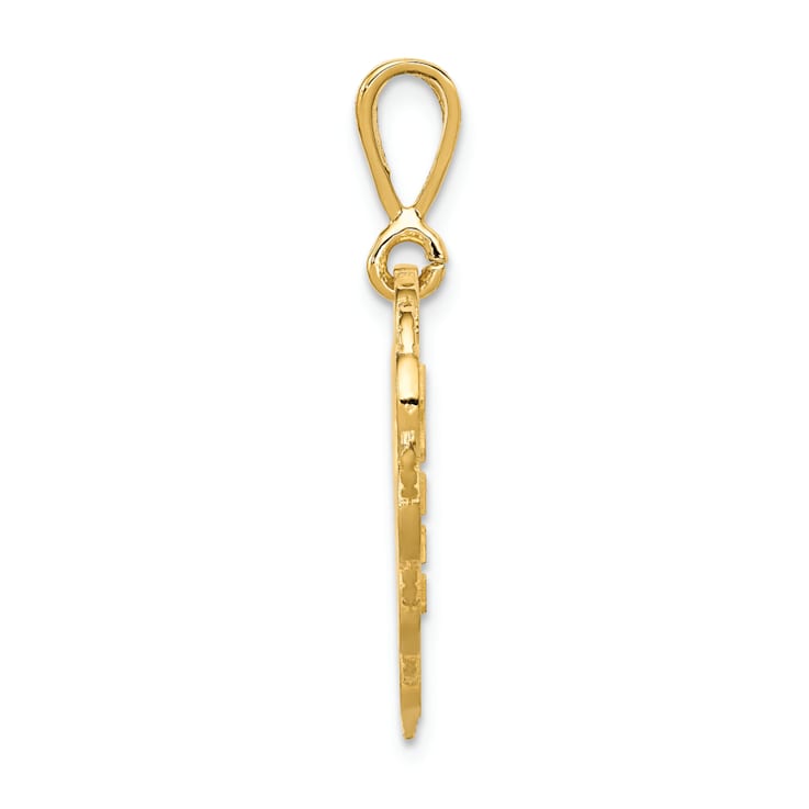 14k Yellow Gold Textured Reversible For My Daughter Heart Pendant