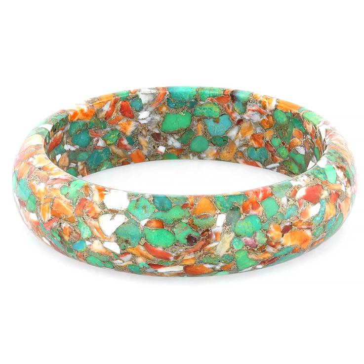 Green Turquoise And SpIny Oyster Bangle Bracelet