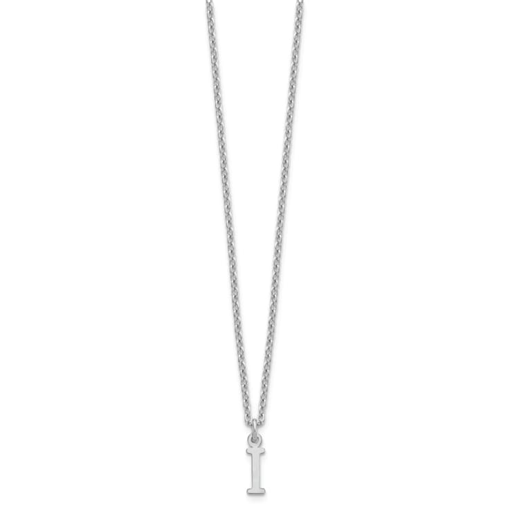 Rhodium Over Sterling Silver Cutout Letter I Initial Necklace