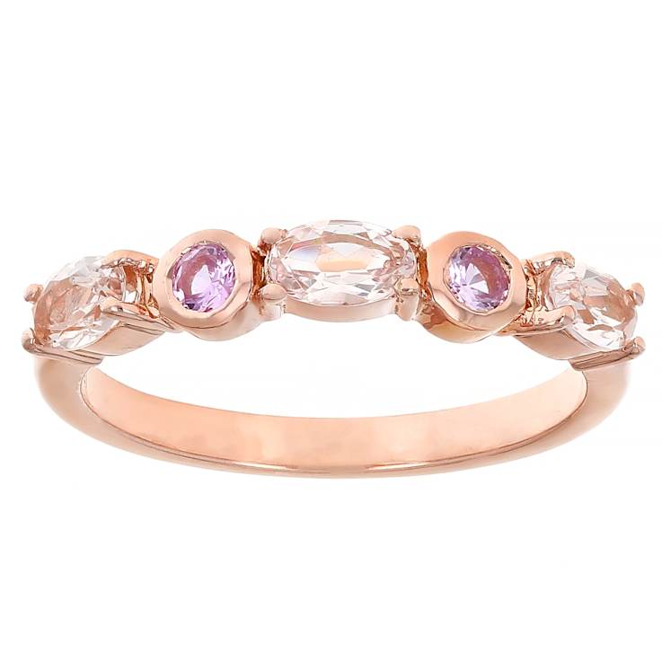 Morganite And Lab Pink Sapphire Band Ring In 18K Rose Gold Over Sterling
Silver 0.58ctw