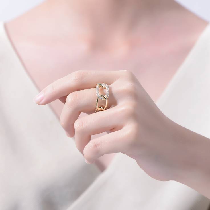 Geometric CZ Pave Band Ring In 14K Gold Over Brass