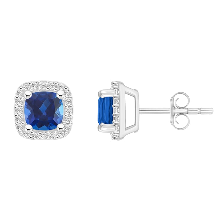 5mm Cushion Created Sapphire And Created White Sapphire 10k White Gold
Halo Stud Earrings