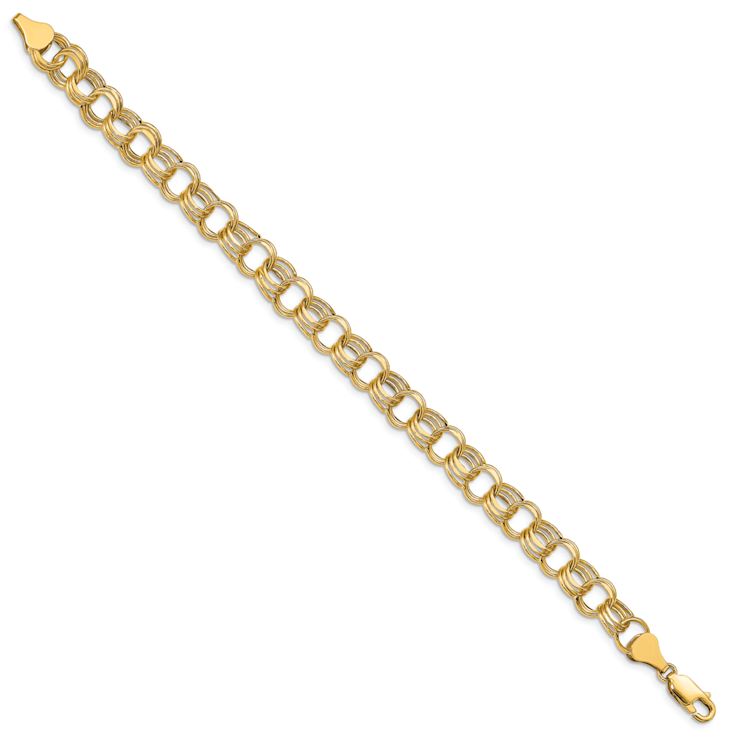 10k Yellow Gold 8mm Diamond-Cut Triple Link Charm Bracelet
