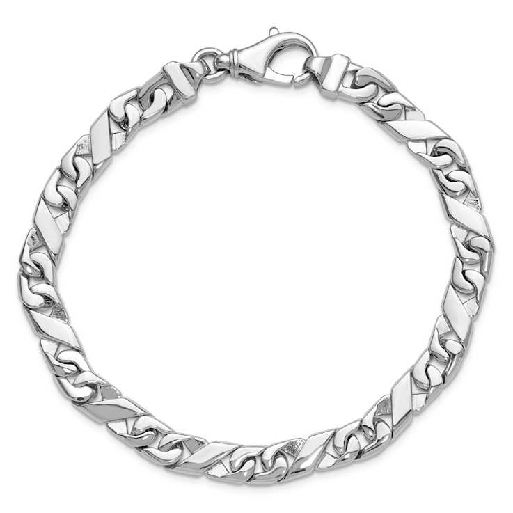 Rhodium Over 14k White Gold 6.7mm Hand-polished Fancy Link Bracelet
