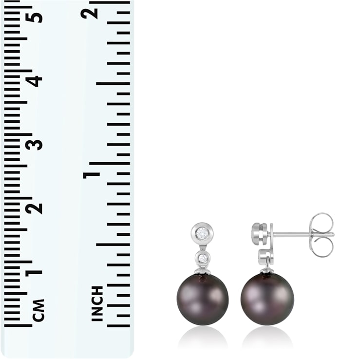 Black Cultured Tahitian Pearl 14k White Gold Earrings 8-9mm