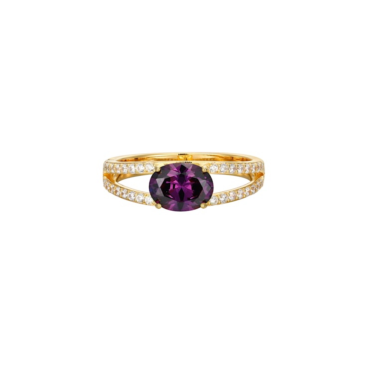 Purple And White Cubic Zirconia 18K Gold Over Sterling Silver Ring 2.41ctw