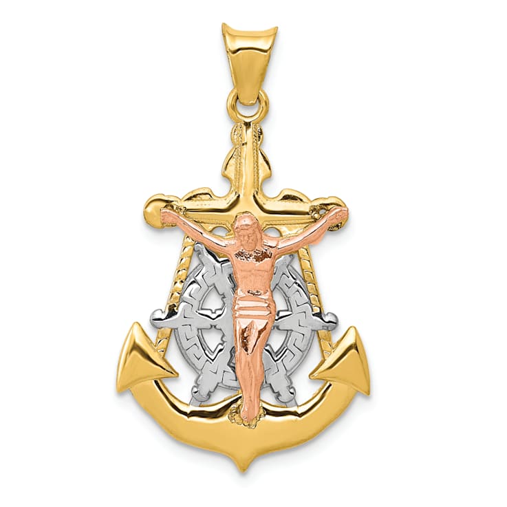 14K Yellow, White and Rose Gold Mariner Crucifix Pendant