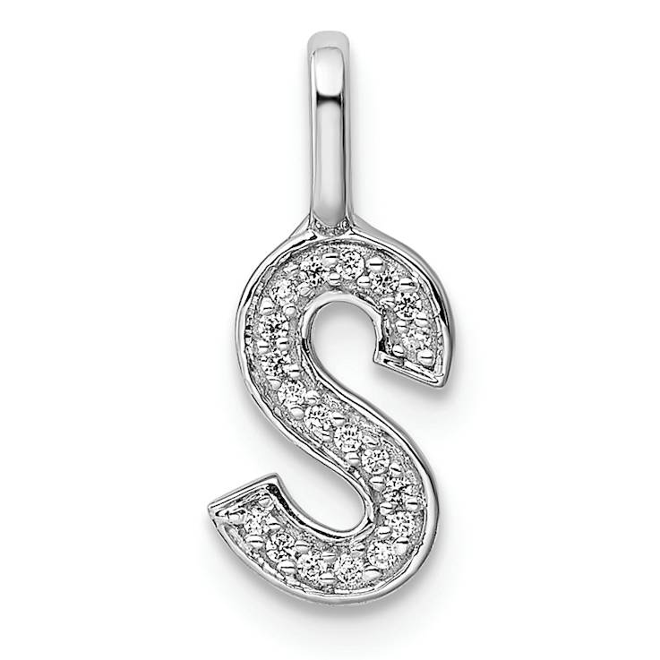 14K White Gold Diamond Letter S Initial Pendant