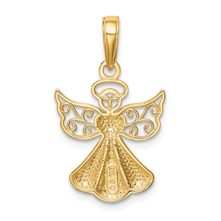 14k Yellow Gold Polished and Textured Guardian Angel with Heart Pendant