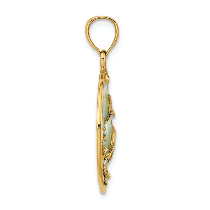 14k Yellow Gold Dolphins with Blue Enameled Pendant