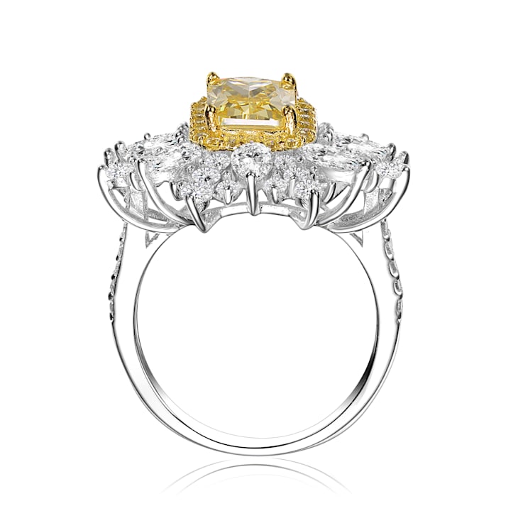 Yellow Cubic Zirconia, Rhodium Plated over Sterling Silver Halo Ring