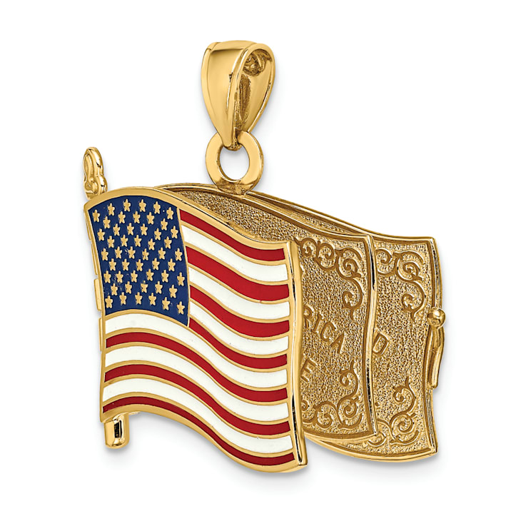14k Yellow Gold with Enamel 3D Pledge Of Allegiance Flag Book Charm