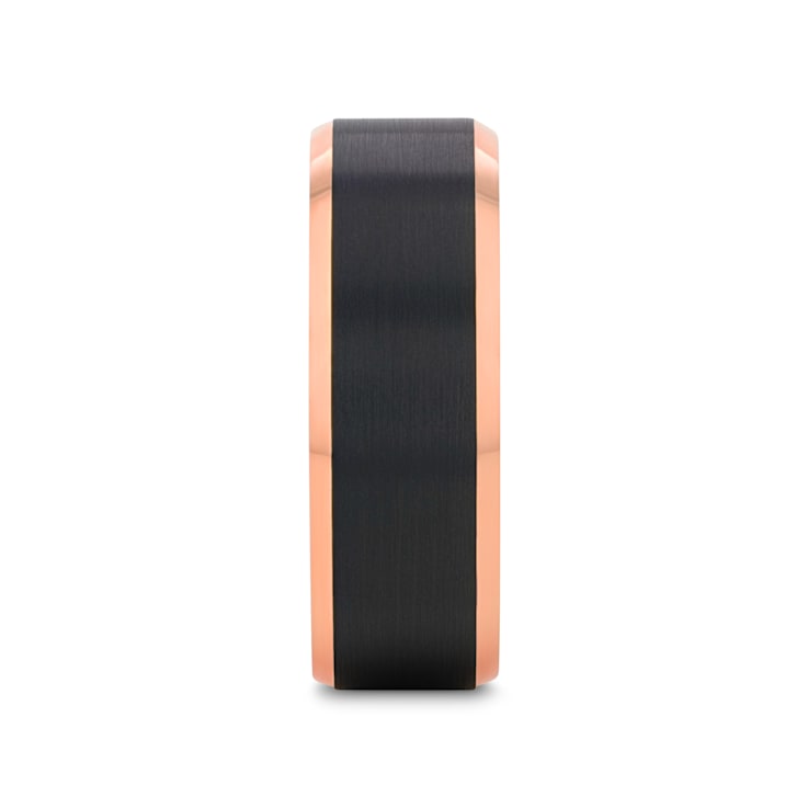 HAYDEN Rose Gold Plated Tungsten Polished Beveled Ring with Brushed
Black Center 8mm