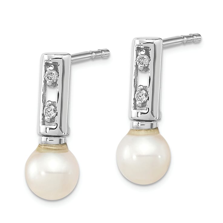 Rhodium Over 14K White Gold 3-4mm White Round Freshwater Cultured Pearl
0.02ctw Diamond Earrings