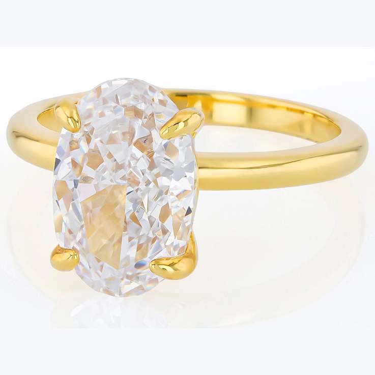 Oval CZ Solitaire Statement Ring In 18K Gold Over Sterling Silver