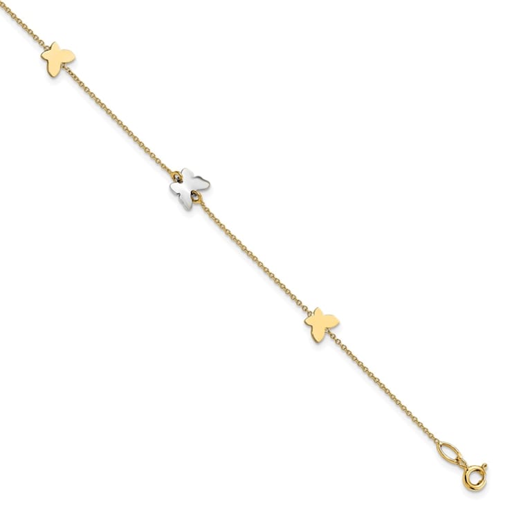 14K Two-tone Polished Butterfly with 1-inch Extension Anklet