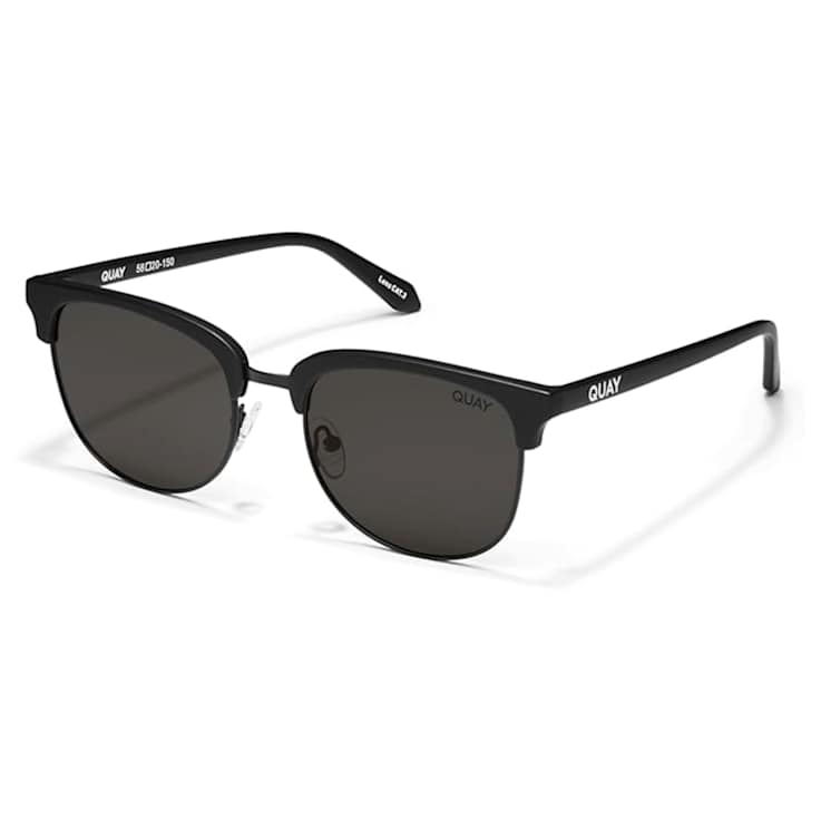QUAY "EVASIVE" Black Oval Frame / Smoke Polarized Lenses Sunglasses