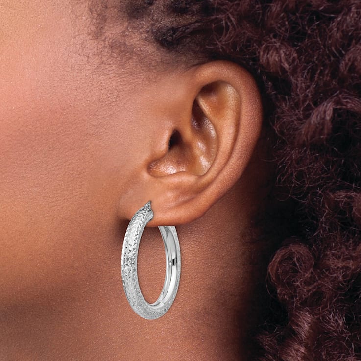 Rhodium Over Sterling Silver Diamond-cut 4.75mm Hoop Earrings