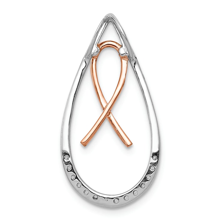 14k White Gold and 14k Rose Gold Diamond Awareness Ribbon Teardrop Chain
Slide Pendant