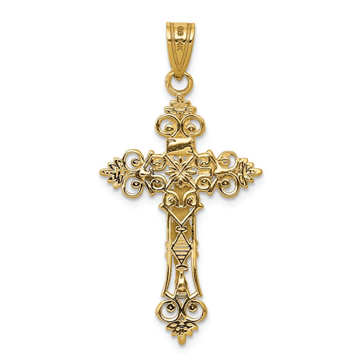 14K Yellow and White Gold Medium Lacy-Edge Inri Crucifix Pendant