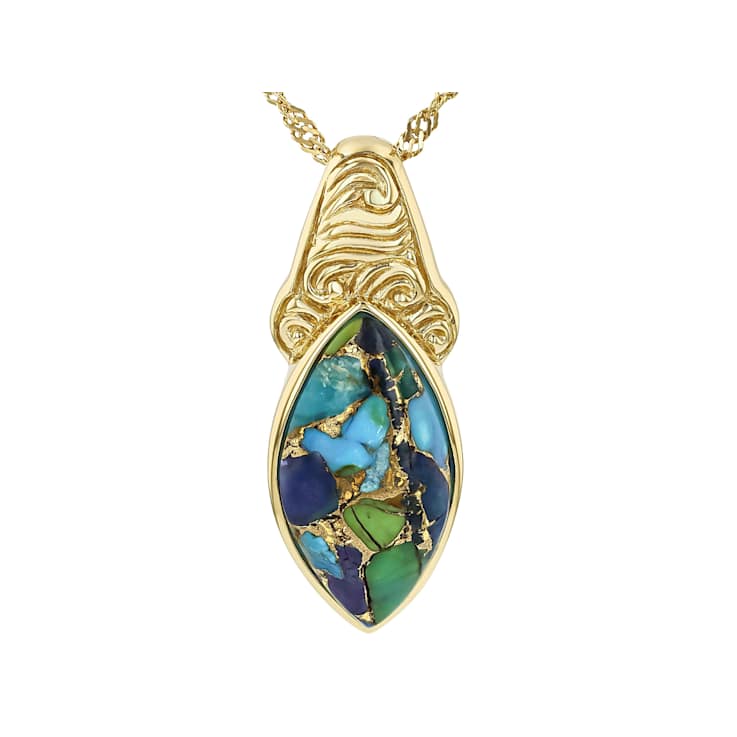 Mohave Turquoise Marquise Pendant Necklace In 18K Gold Over Sterling Silver
