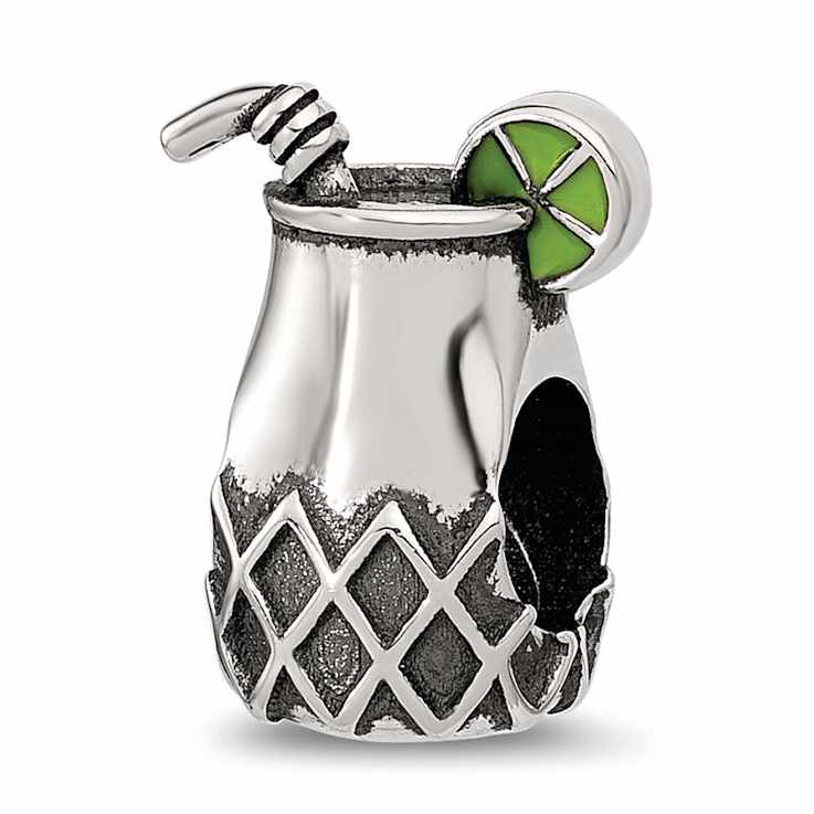 Sterling Silver Enamel Lime In Fancy Drink Bead