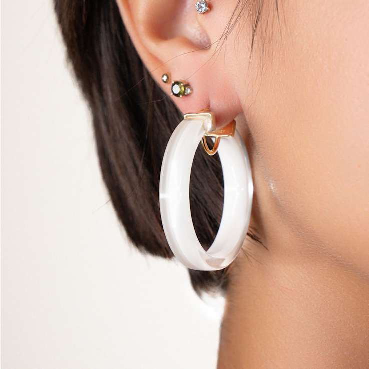 14K Yellow Gold Over Sterling Silver Acrylic and Hand Painted Enamel
Flat Illusion Hoops in Evil Eye
