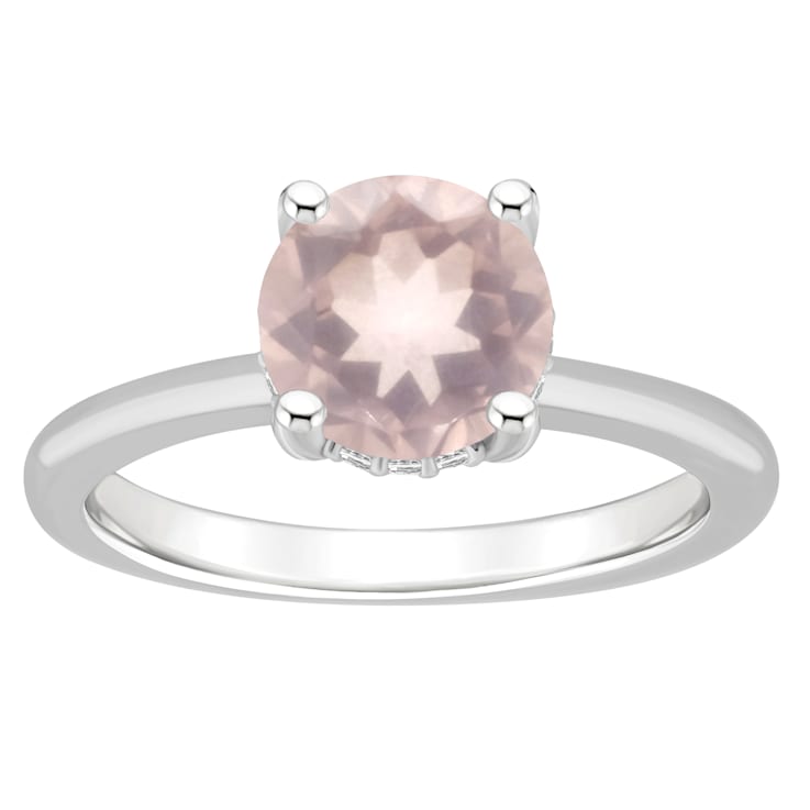 8mm Round Rose Quartz With Diamond Accents Rhodium Over Sterling Silver
Hidden Halo Ring
