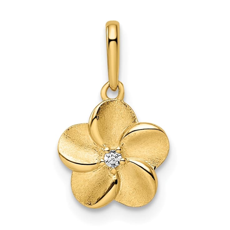14K Yellow Gold Cubic Zirconia Flower Pendant