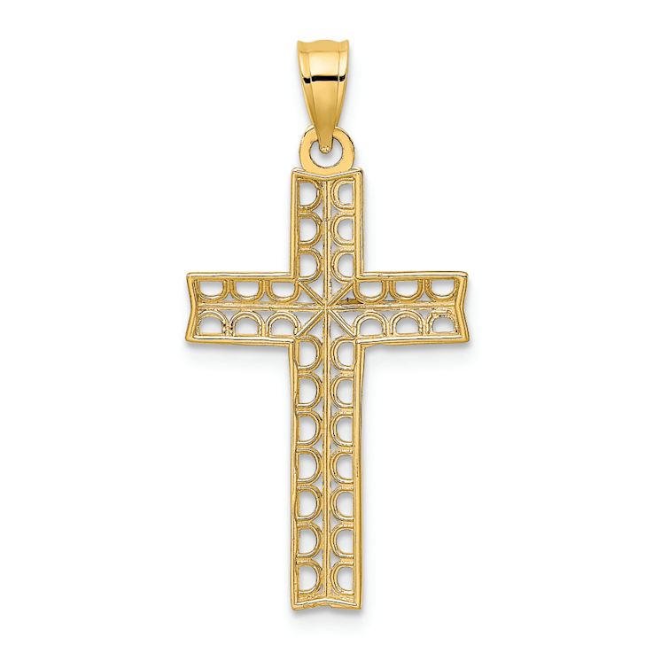 14K Two-tone Gold  Textured and Diamond-Cut Cross Charm