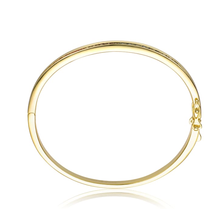 Multi-Color CZ Rectangle Bangle Bracelet In 14K Gold Over Brass