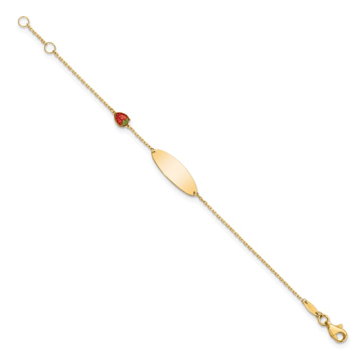 14K Yellow Gold Enameled Strawberry Baby ID 5.5-inch with 0.5-inch
Extension Bracelet