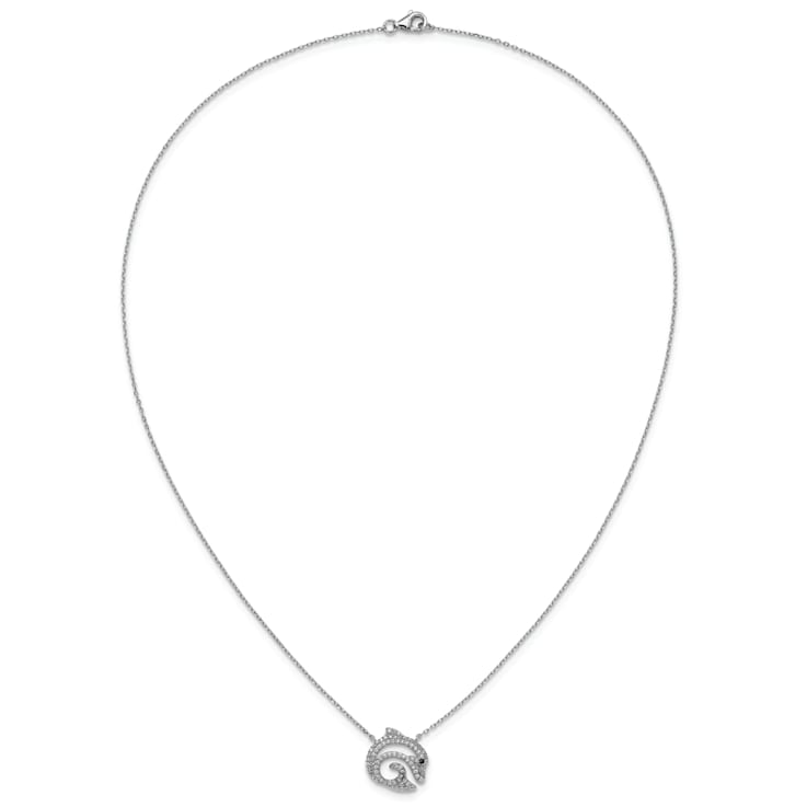 Rhodium Over Sterling Silver Black and White Cubic Zirconia Dolphin Necklace