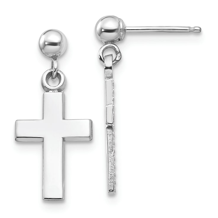 Rhodium Over 14k White Gold Polished Cross Dangle Earrings