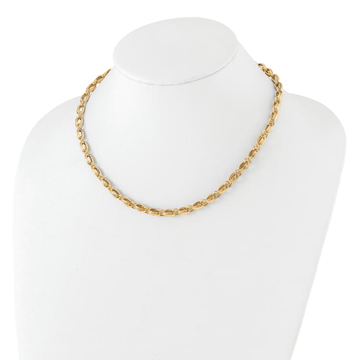 14K Yellow Gold Polished Oval Fancy Link Necklace