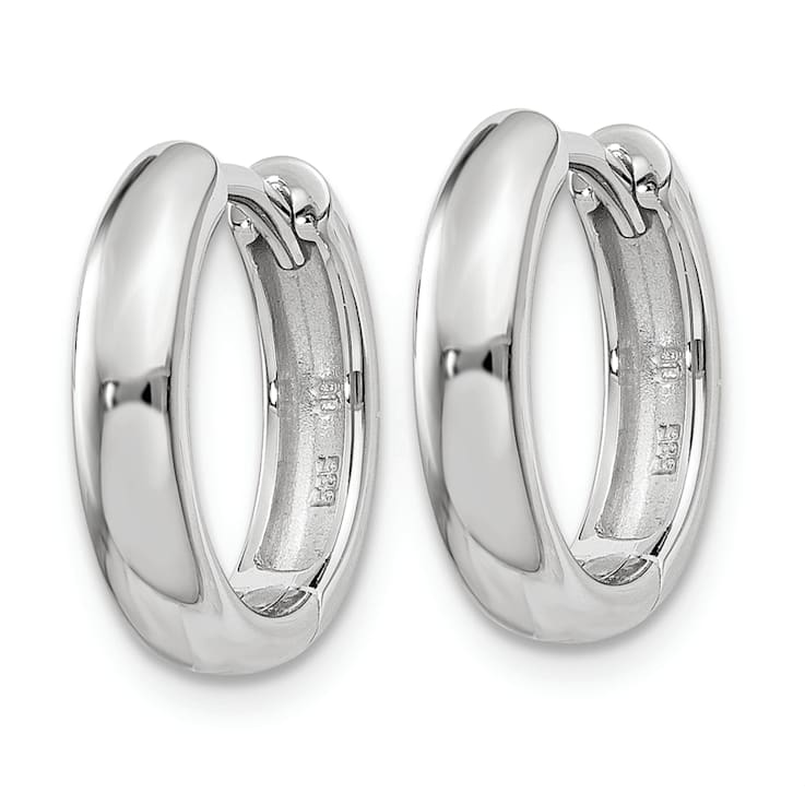 Rhodium Over 14k White Gold 3/8" Round Hinged Hoop Earrings