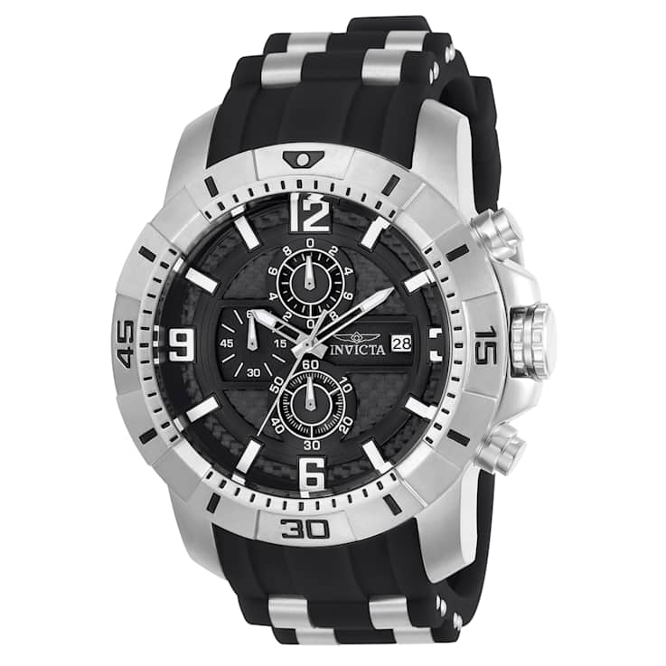 Invicta Pro Diver 50mm Black Dial Silicone, Stainless Steel Band Quartz Watch