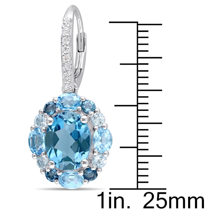 7.88ctw Sky, London and Swiss Blue Topaz Floral Drop Earrings in
Sterling Silver