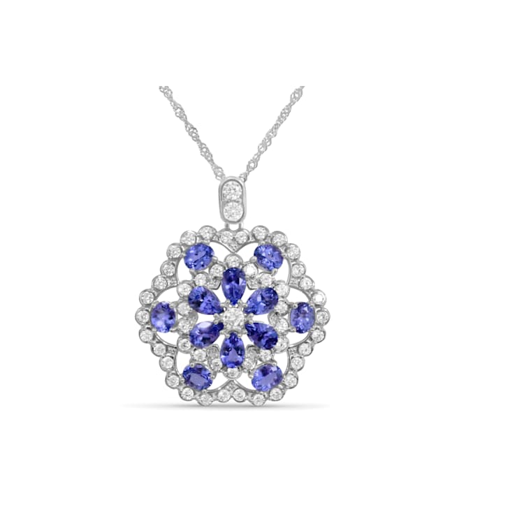 Mixed Tanzanite and Cubic Zirconia Rhodium Over Sterling Silver Pendant
with chain, 5.17ctw