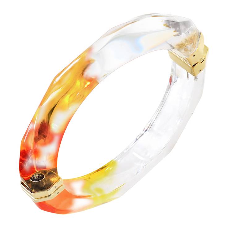 14K Yellow Gold Over Sterling Silver Red and Yellow Tie Dye Acrylic
Bangle Bracelet