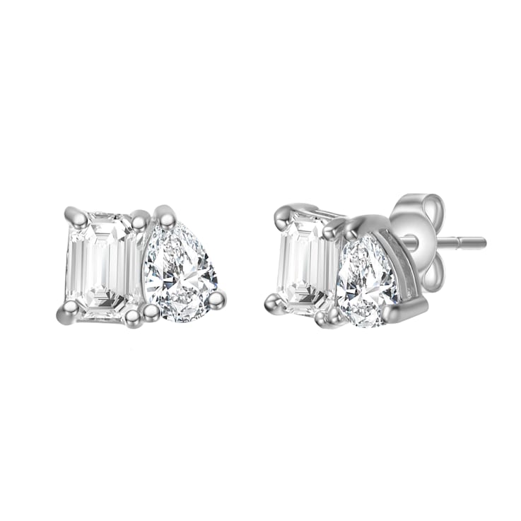 Lab Created Moissanite, Rhodium Plated over Sterling Silver Toi et Moi
Stud Earrings