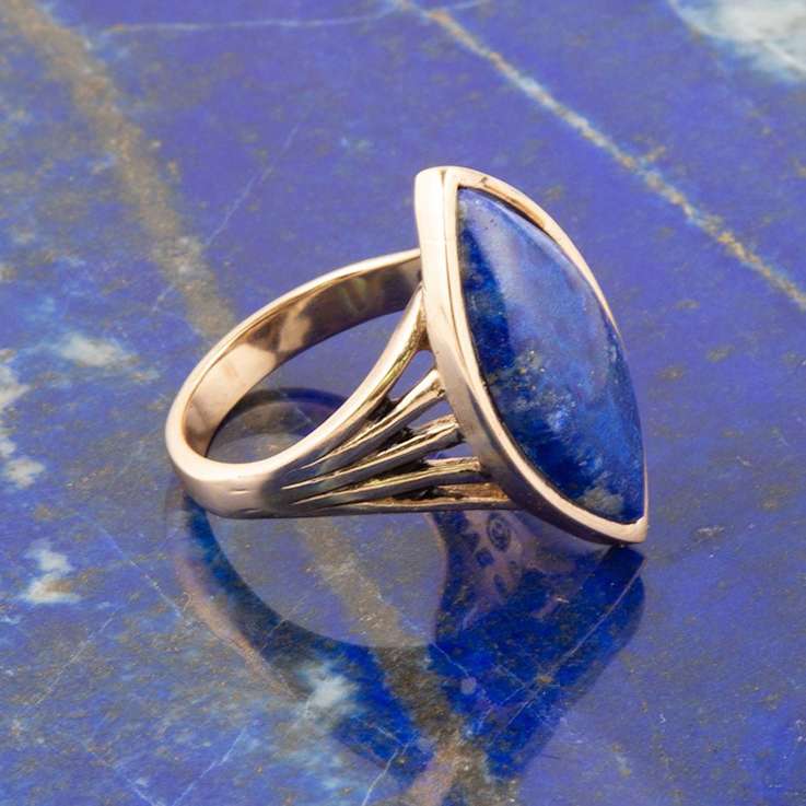 Barse Lapis Lazuli Marquise Statement Ring In Bronze