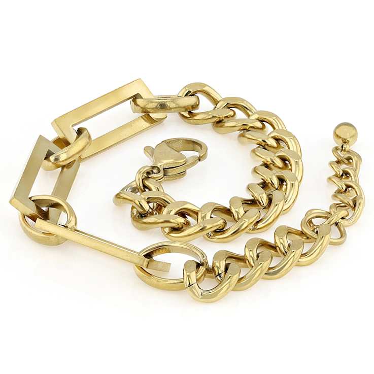 Cuban And Paperclip Link Bracelet In Gold-Tone 7.5mm