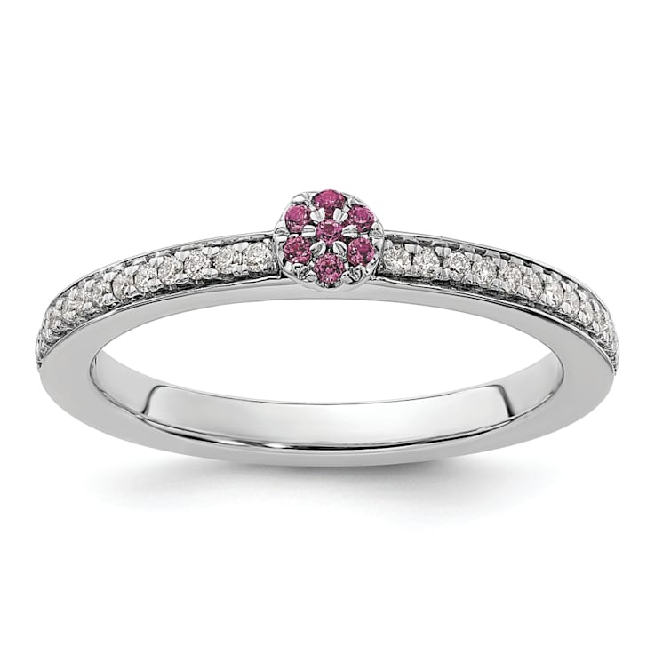 14K White Gold Stackable Expressions Rhodolite and Diamond Ring 0.075ctw