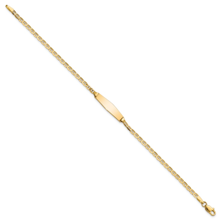 14k Yellow Gold Soft Diamond Shape Mariner Link ID Bracelet